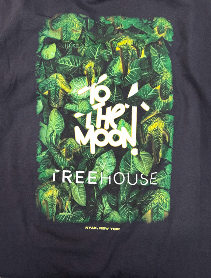 Black t-shirt with a green and white graphic that says