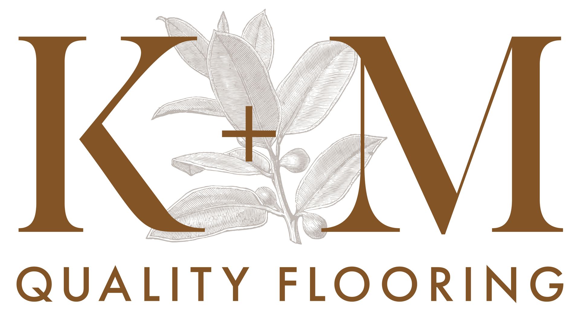 Logo: Brown "K+M" with floral graphic, "QUALITY FLOORING" below.