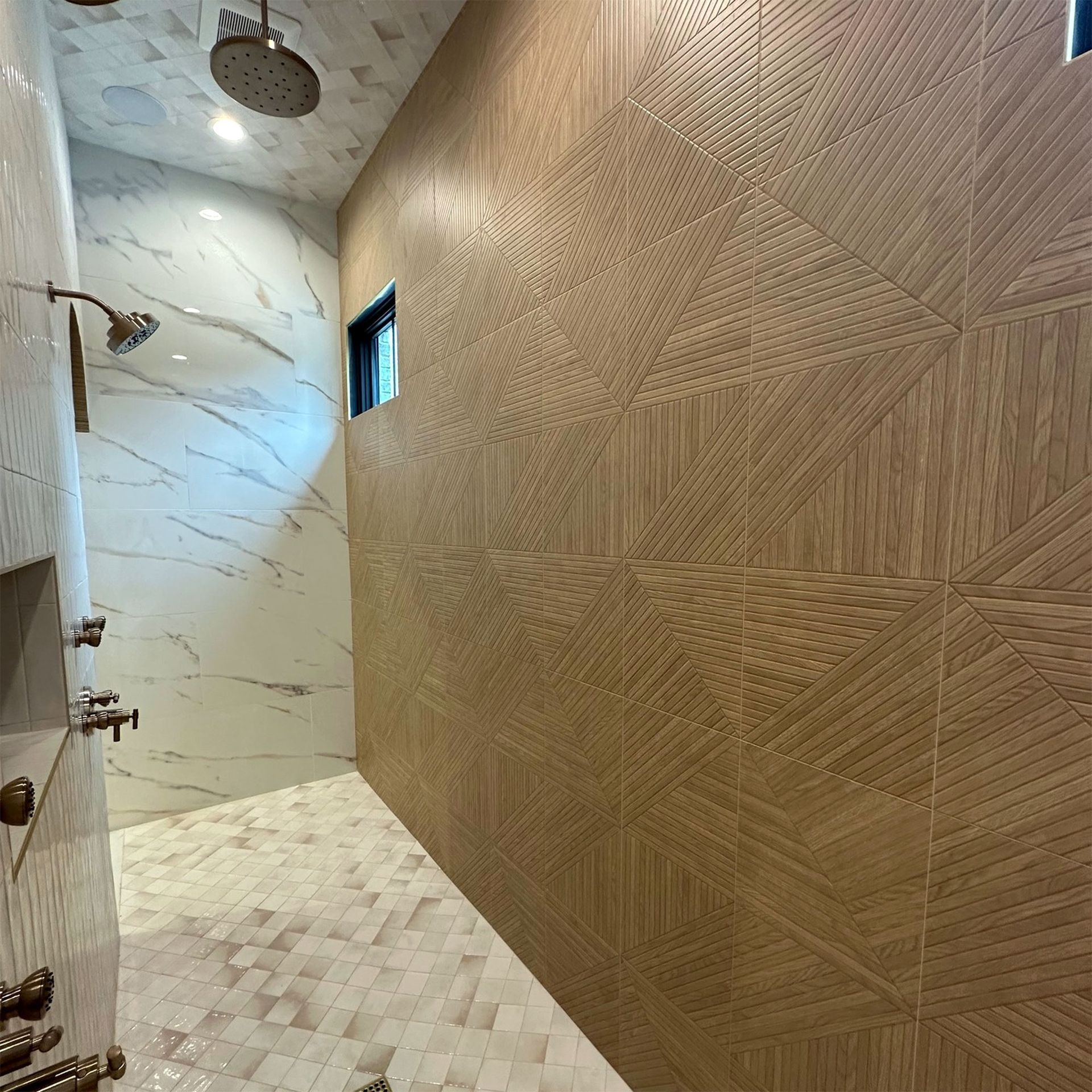 Brown wall tiles at bathroom