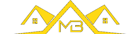 Yellow house-roof logo with stylized MB in the center and small window icons on both sides