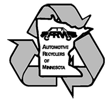Logo of Automotive Recyclers of Minnesota: car silhouette within Minnesota outline, recycling symbol.