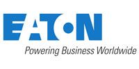 Eaton logo in blue with the tagline “Powering Business Worldwide” underneath
