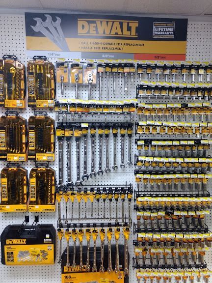 A display of dewalt tools