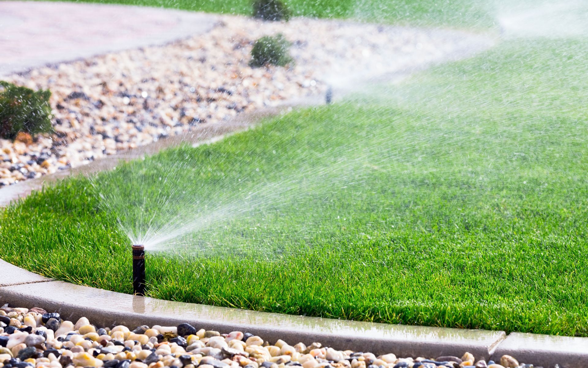 a sprinkler is spraying water on a lush green lawn