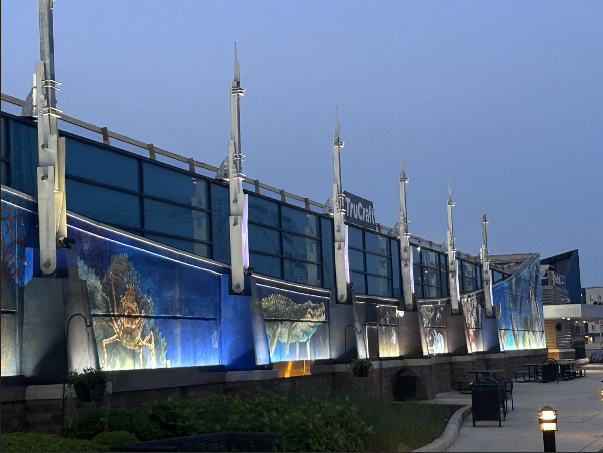 A building with a lot of lights on it.