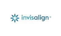 The Invisalign logo, consisting of a blue flower-like icon next to the brand name in lowercase blue text.