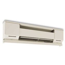 A white electric baseboard heater is hanging from the ceiling.