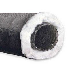 A close up of a black duct with a white insulation.