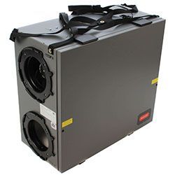 A gray box with two speakers attached to it on a white background.
