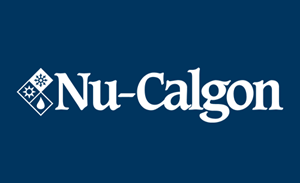 The nu-calgon logo is on a blue background