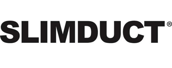 A black and white logo for slimduct on a white background.