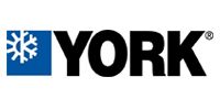 The logo for york is black and blue with a snowflake on it.
