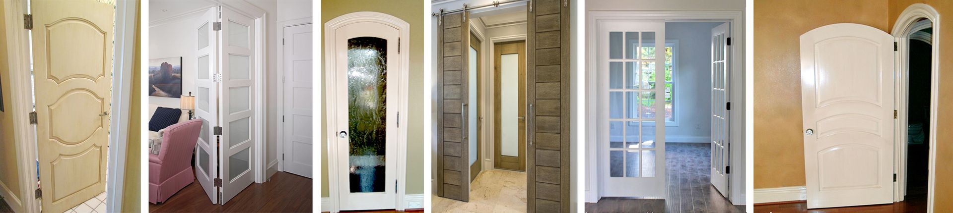 Series of interior doors with various styles and arches. Each door is different, offering different views of interior rooms.
