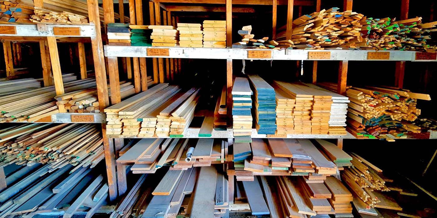 A warehouse filled with lots of different types of wood.