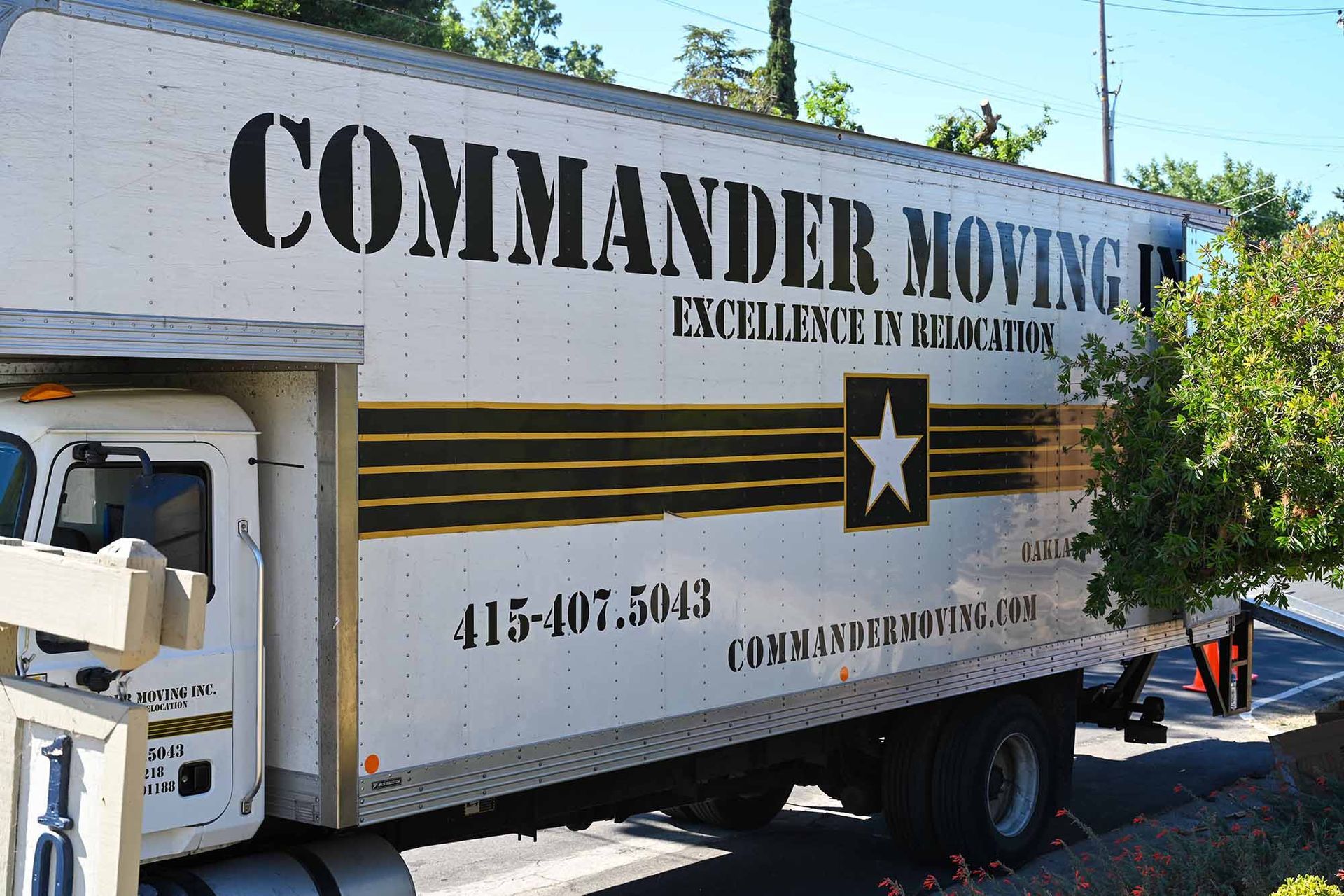 Moving truck labeled