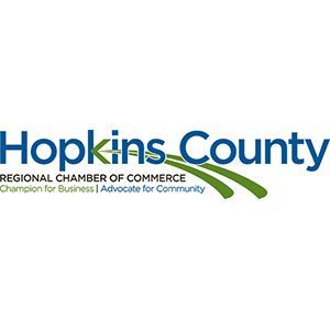 Hopkins County Regional Chamber of Commerce logo in blue and green with slogan “Champion for Business | Advocate for Community”
