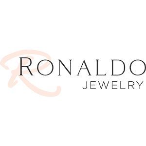 Ronaldo Jewelry logo in black text with a pale peach circular swoosh on a white background