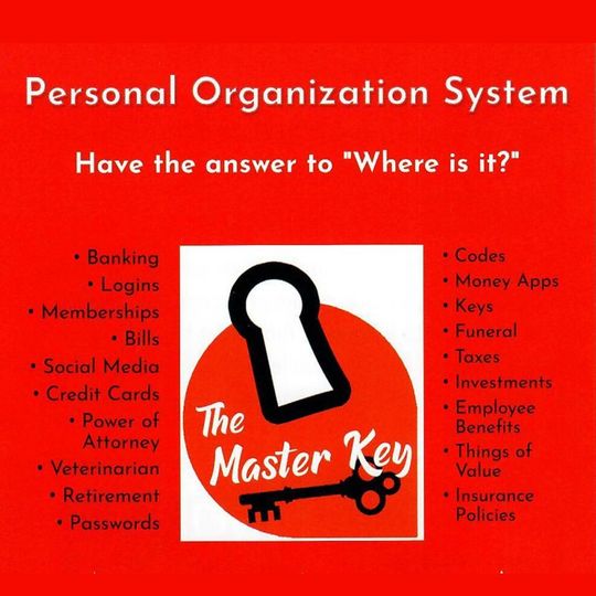 a personal organization system poster with a key in a keyhole
