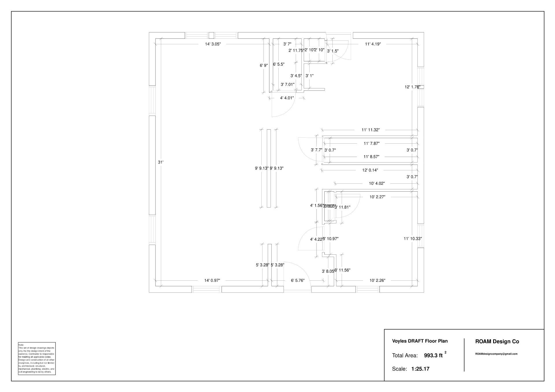 Blurry black-and-white floor plan drawing with room labels and title block in the lower right