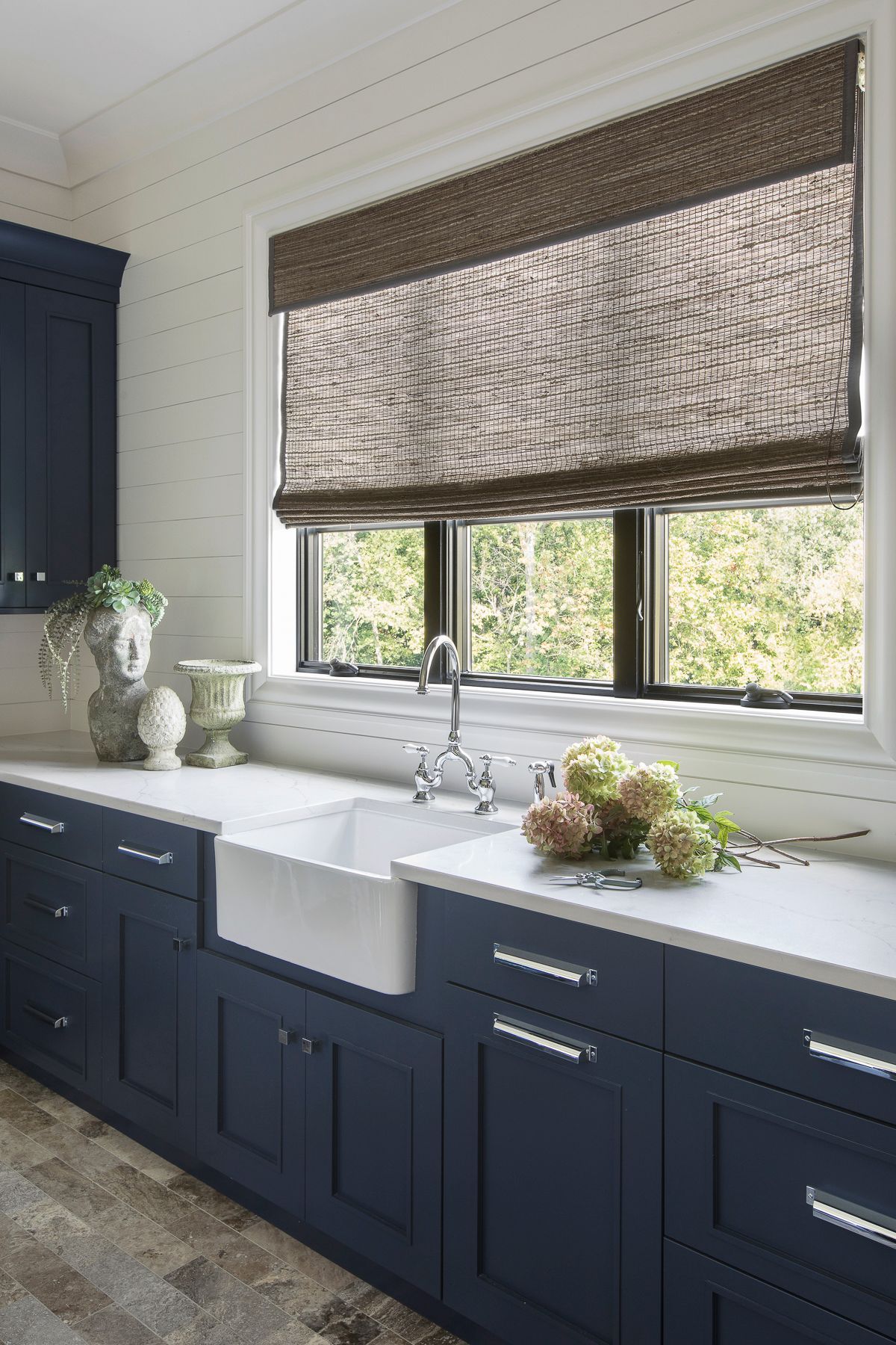 Custom-built blue kitchen sink