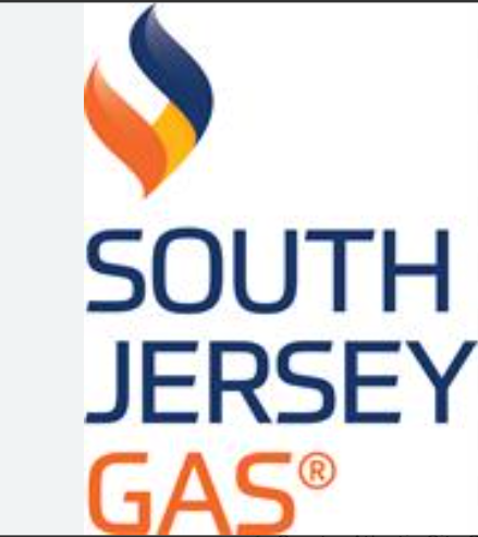 South Jersey Gas logo with blue and orange flame icon and company name in blue and orange text