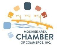 Mosinee Area Chamber of Commerce logo with colorful abstract icons above a bridge