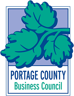 Portage County Business Council logo with green leaves on a blue background