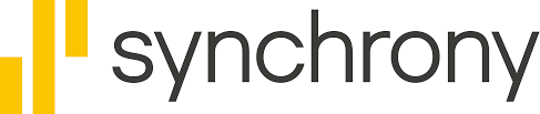 Logo of Synchrony, a financial services company. It features the company name and an abstract yellow icon.