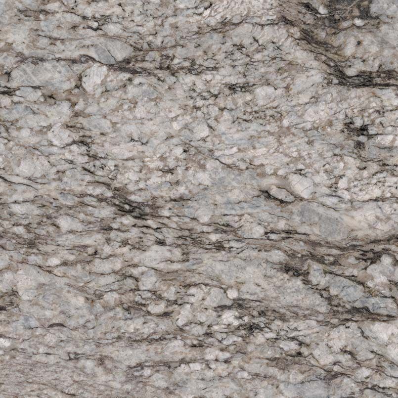 Gray and white granite with dark veining and irregular patterns.
