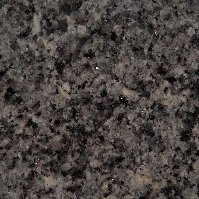 Dark gray granite with speckled black and lighter gray patches.