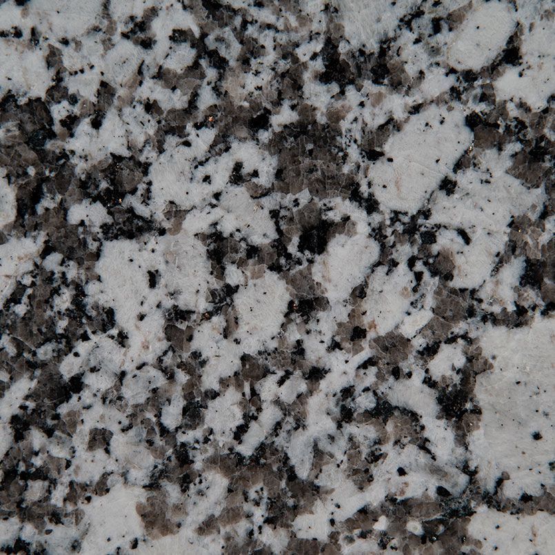Gray and white granite countertop with dark gray speckled pattern.