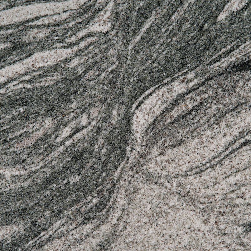 Gray and white granite with swirling patterns.