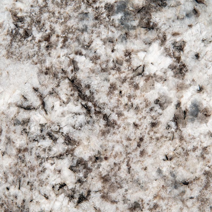 White and gray speckled granite countertop with dark gray veining.