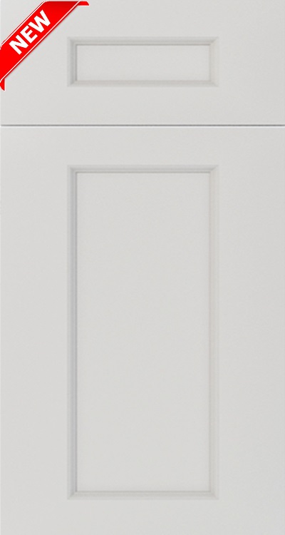 White cabinet door with recessed paneling; 'NEW' label in upper left corner.