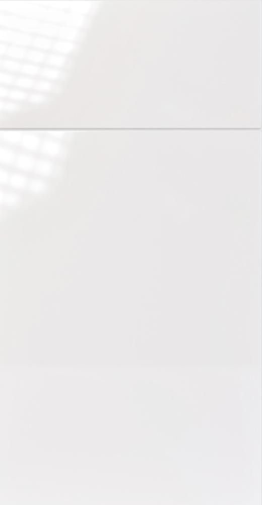 White, glossy surface with horizontal line and shadow of blinds in the upper left corner.