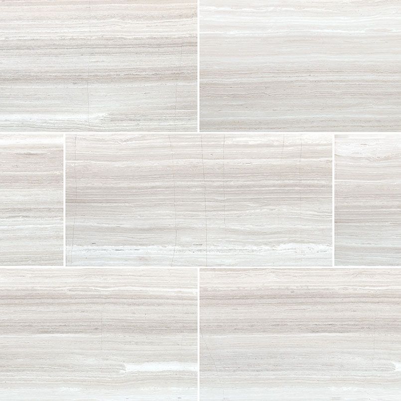 Light beige, rectangular tile pattern with wood grain appearance.