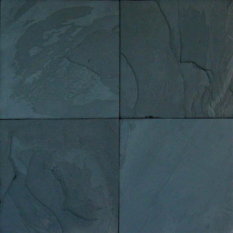 Four dark gray square slate tiles.