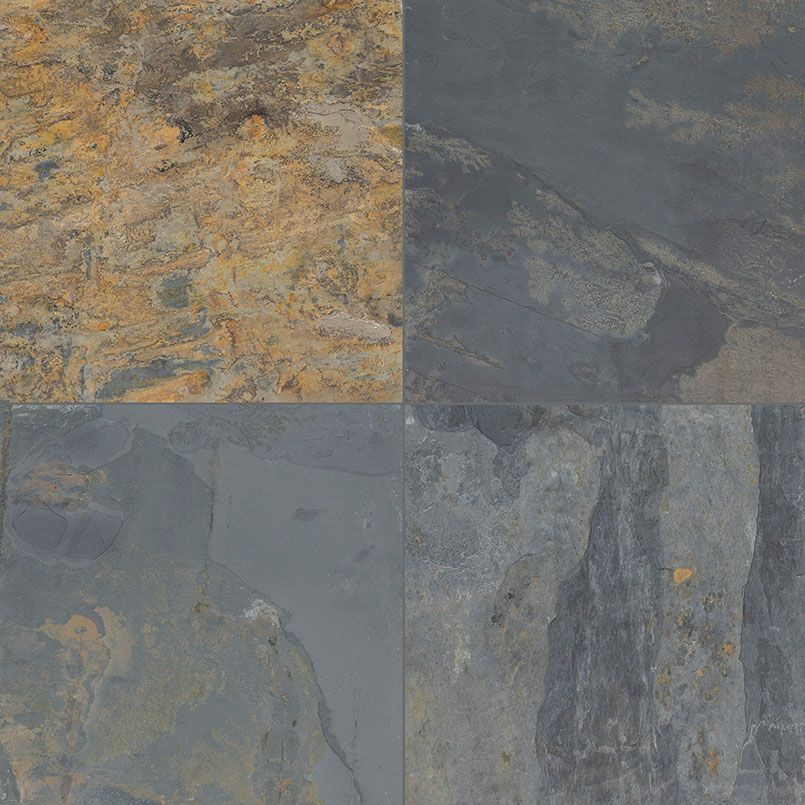 Four square stone tiles with varying textures and colors, ranging from gold to gray-blue.