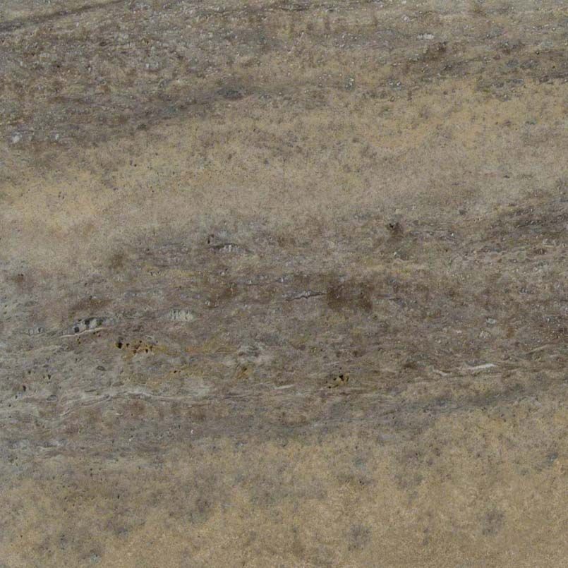 Tan and brown marbled stone surface with horizontal striations.
