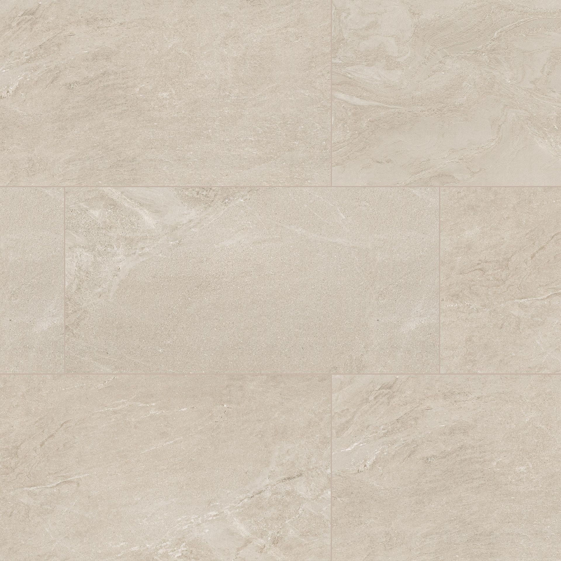 Light beige, stone-like flooring tiles arranged in a rectangular pattern.