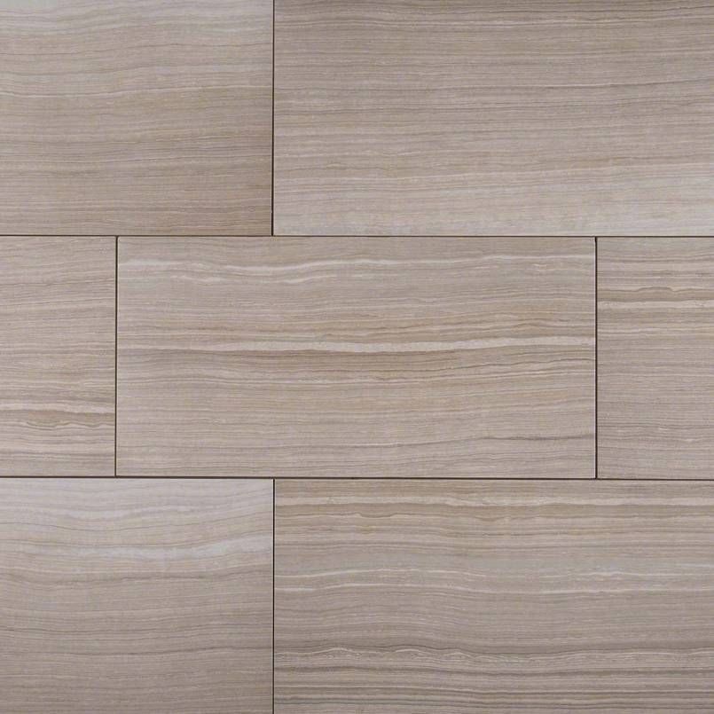 Beige rectangular wood-look tiles arranged in a staggered pattern.