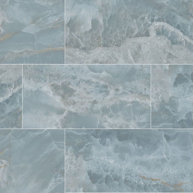 Blue-grey rectangular tiles with swirling patterns, resembling marble or onyx, arranged in rows.