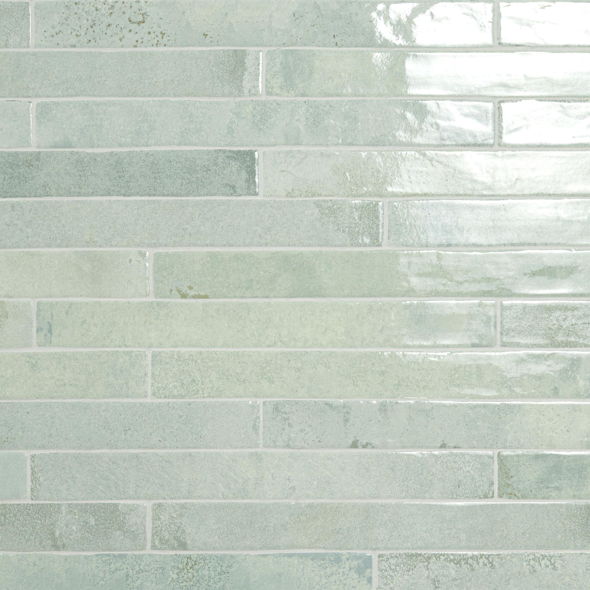 Light green rectangular tiles arranged horizontally with a glossy finish.