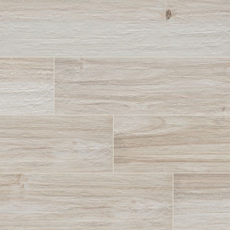 Light beige wood-look tile floor with horizontal planks.