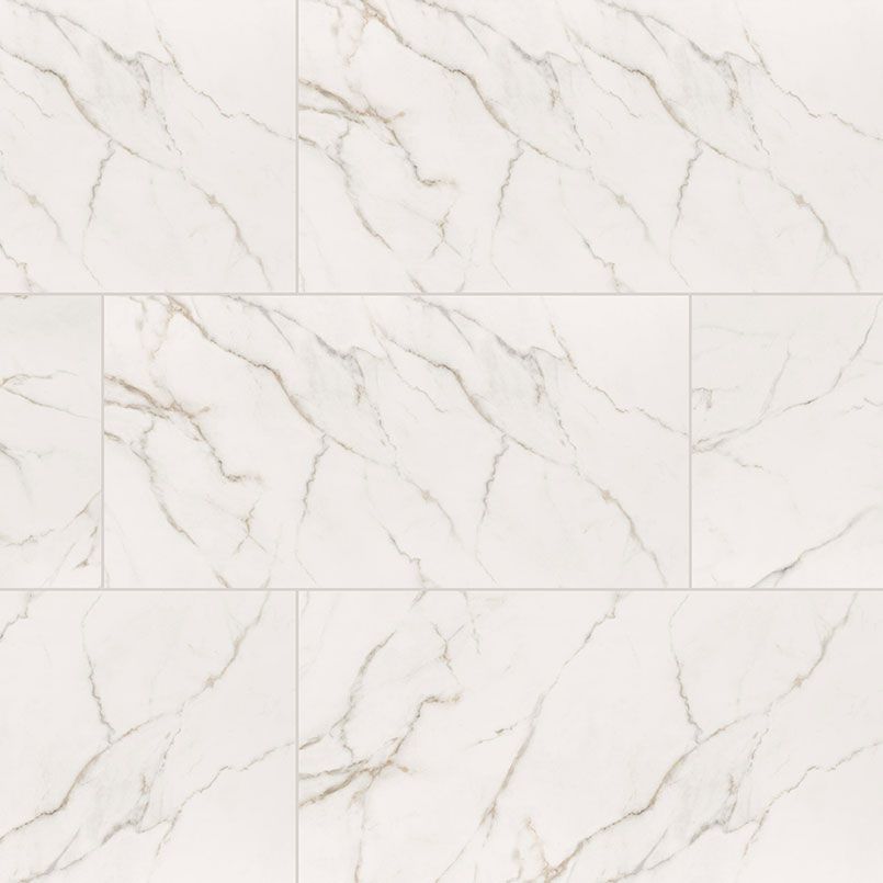White marble-patterned tiles arranged in a rectangular pattern, with light brown veining throughout.