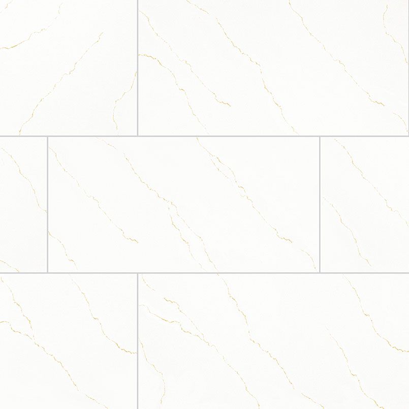 White rectangular tiles with golden veining, arranged in a brick pattern.
