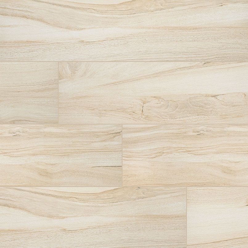 Light beige wood-look flooring with long planks, showing natural wood grain patterns.