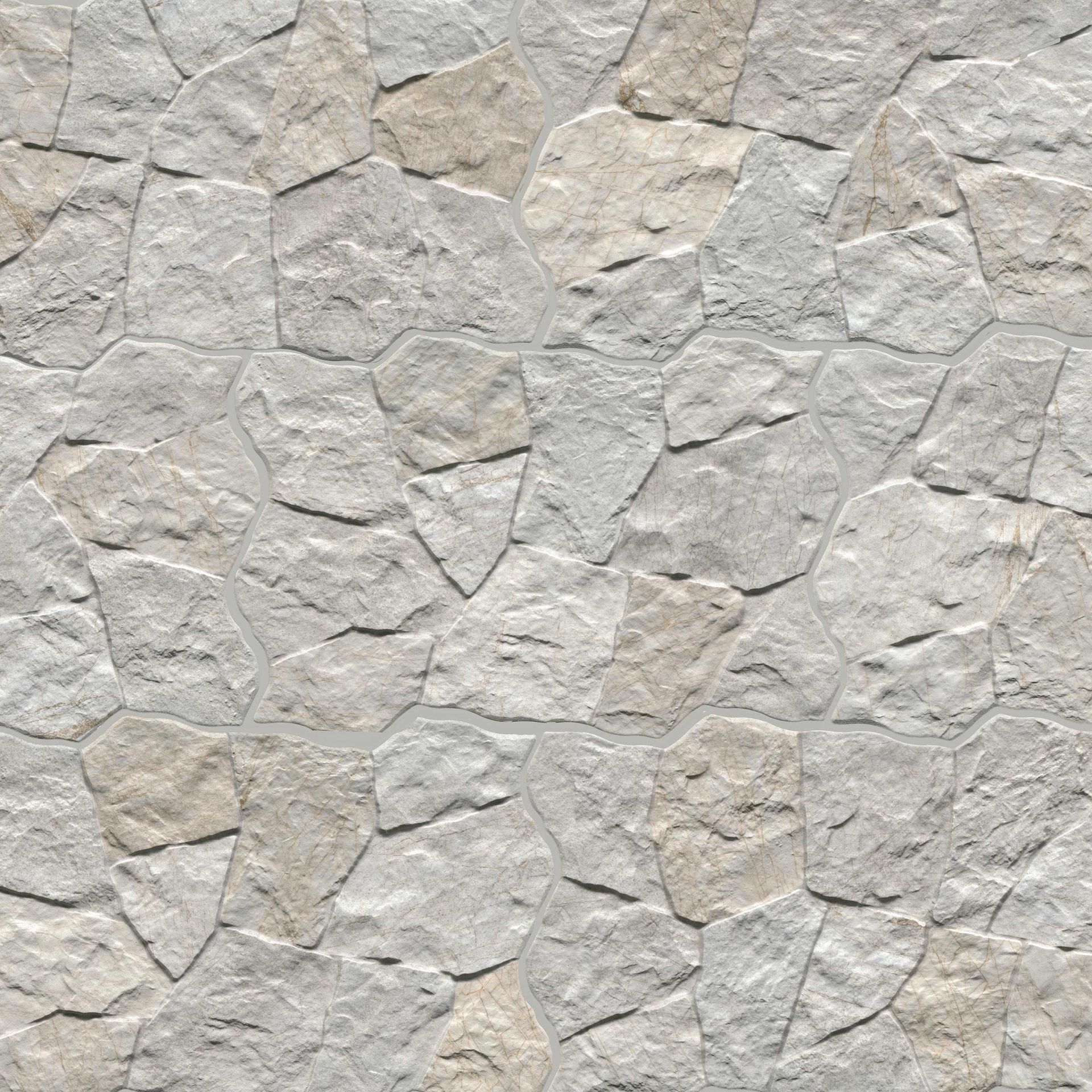 Stone wall with irregular, light-colored stones, typical of exterior cladding.