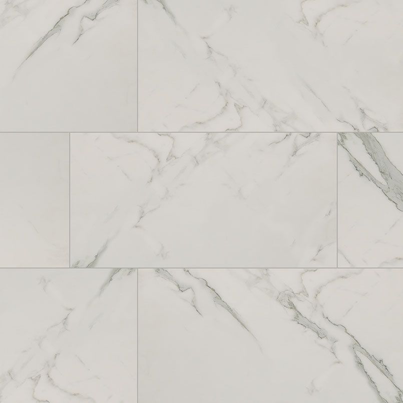 White marble-patterned rectangular tiles with grey veining.