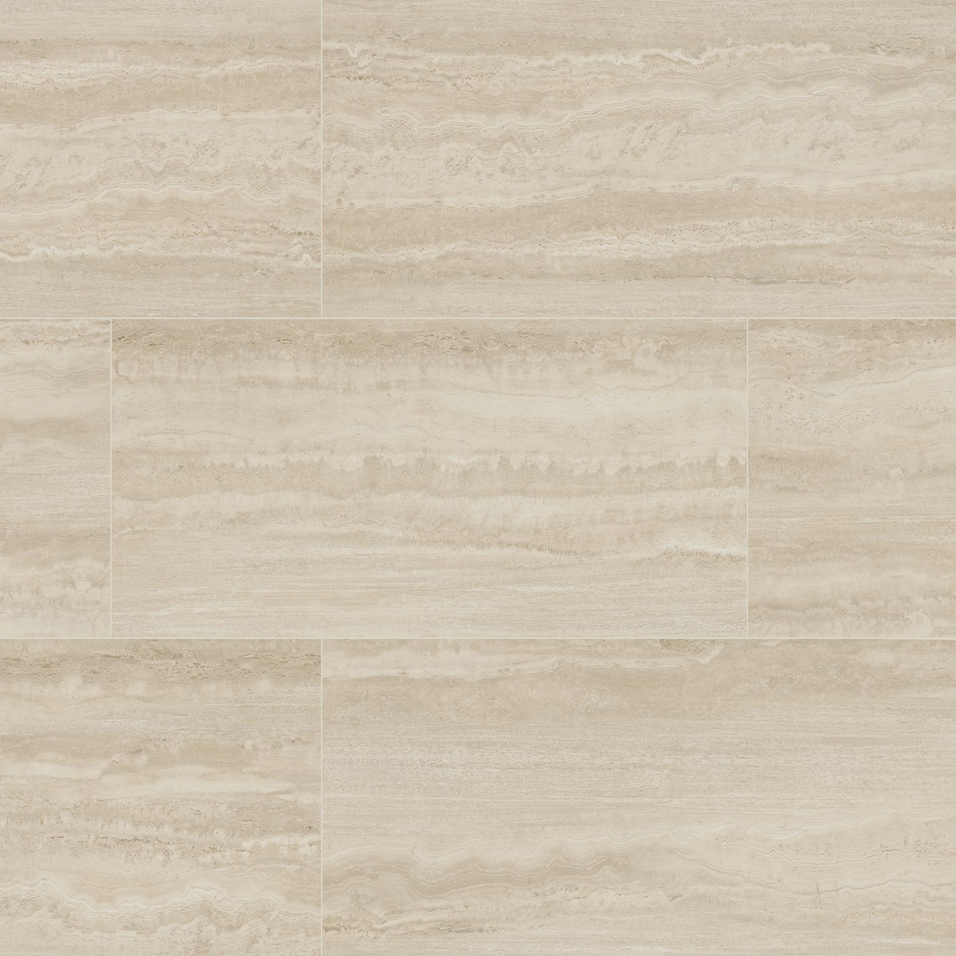 Beige travertine tile flooring with horizontal striations.